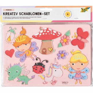 folia Kreativ-Schablonenset Princess inkl. Malvorlage 6 Stück*