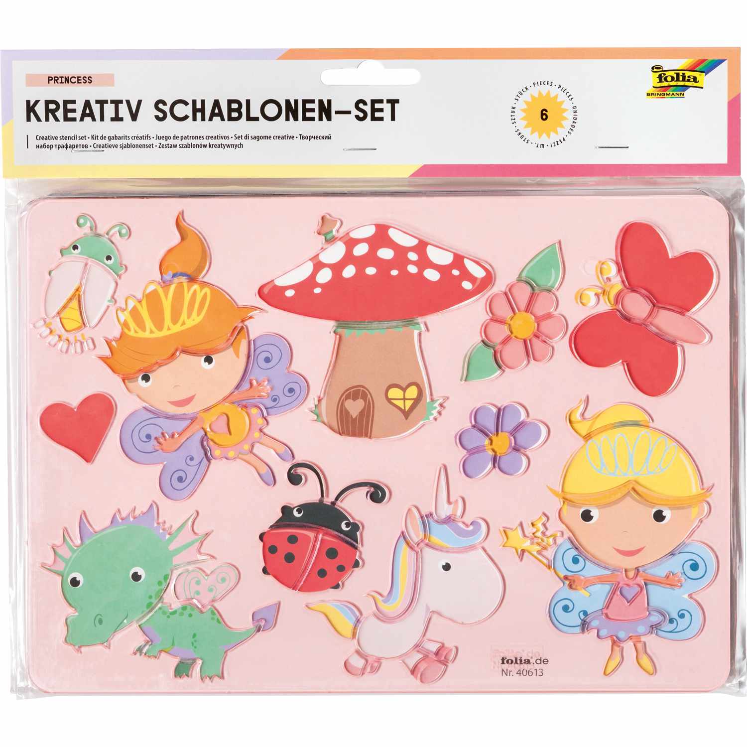 folia Kreativ-Schablonenset Princess inkl. Malvorlage 6 Stück*